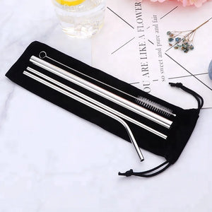 Wholesale Drink Pouches With Straw Stainless Steel 304 Straws With Cleaning Brush