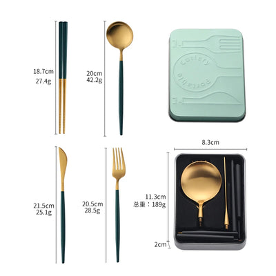 High Quality Metal Flatware Set Golden Plated Knife Spoon and Fork Travel Cutlery Set for Camping