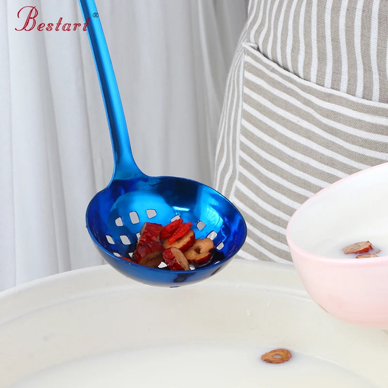 Metal Soup Ladle, 18/8 Stainless Steel Ladle Spoon And Strainer Scoop Set With Holes, Cooking Utensil For Kitchen