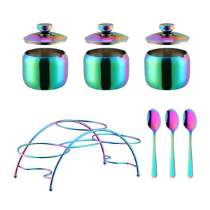 Kitchen Accessories Stainless Steel Cruet Seasonings Condiment Containers Spice Jar Bowl with Cover Spoon