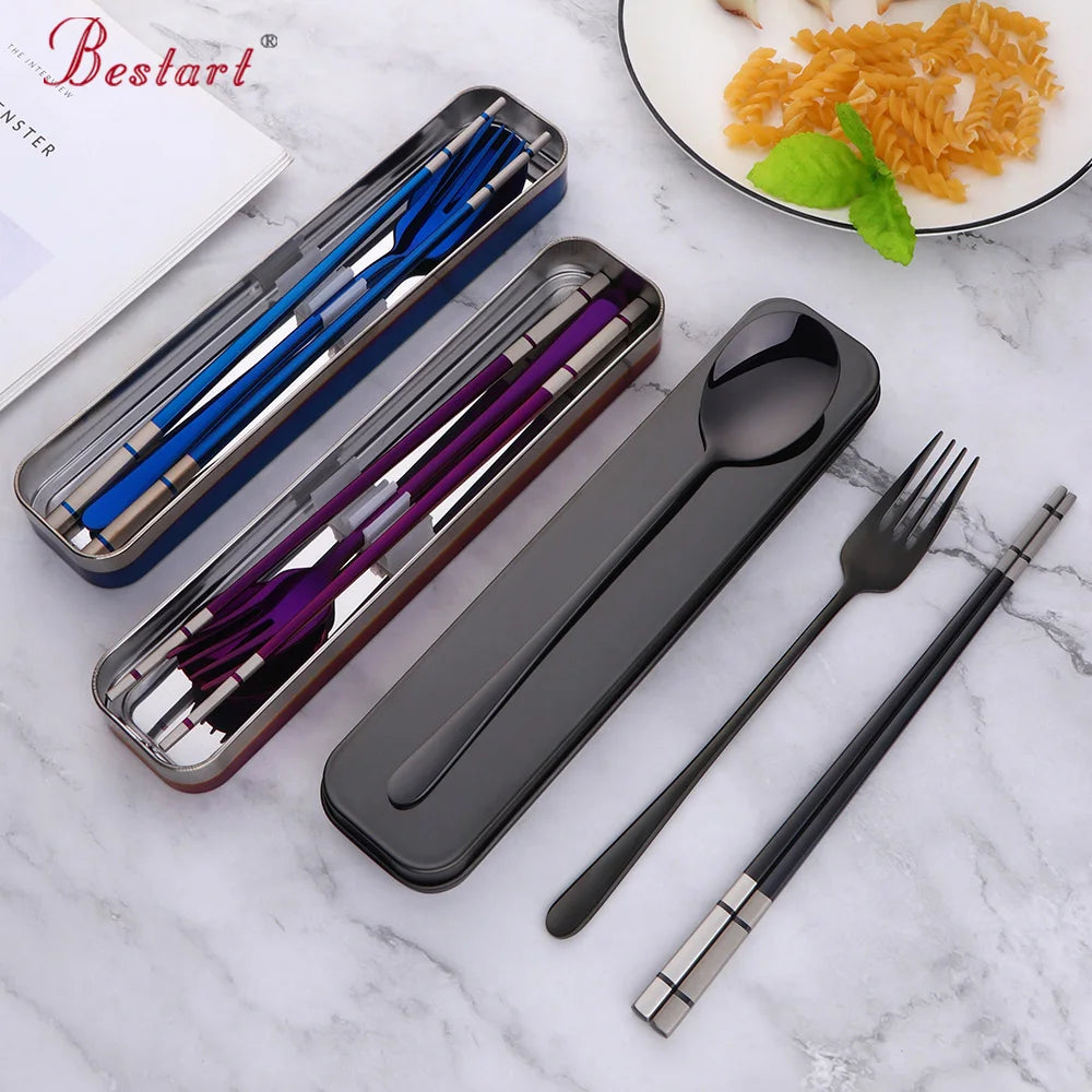 ODM/OEM Hot Sale Stainless Steel 304 Fork Titanium Chopsticks Spoon Portable Camping Cutlery Set