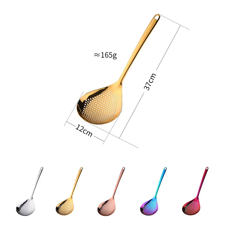 Kitchen Strainer Long Handle Colander Spoon Set Hot Pot Sieve 304 Stainless Steel Colander