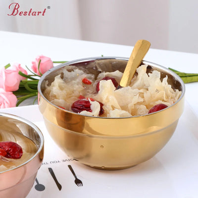 Tableware Insulated Double Walled Polished Rose Gold 304 Stainless Steel Round Rice Bowls
