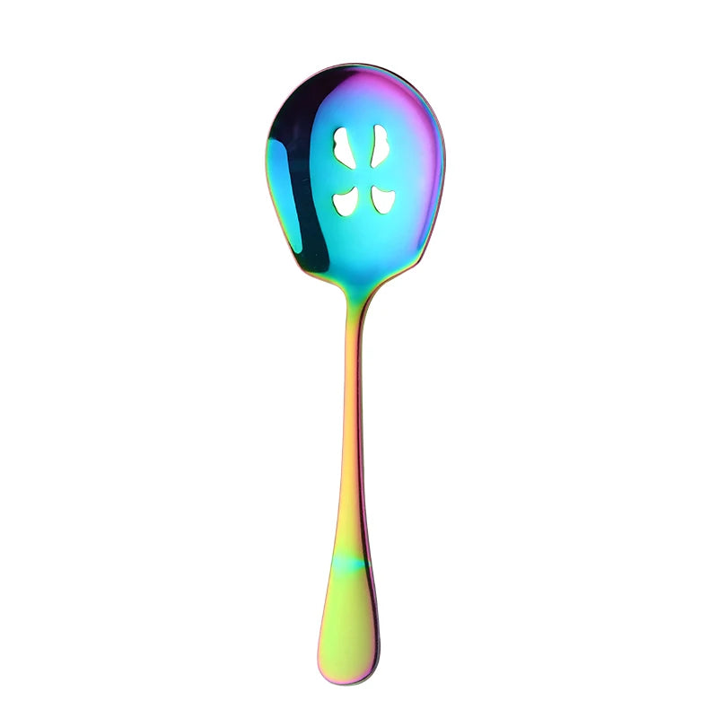 High Quality Colorful Slotted Service Spoons Set Stainless Steel Large Serving Spoon For Buffet Restaurant