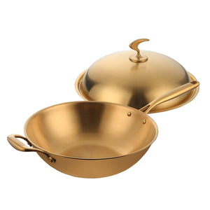 Kitchen Cookware Stir Fry Cooking Wok with Lid 3 Layer Non-stick Stainless Steel Compound Wok