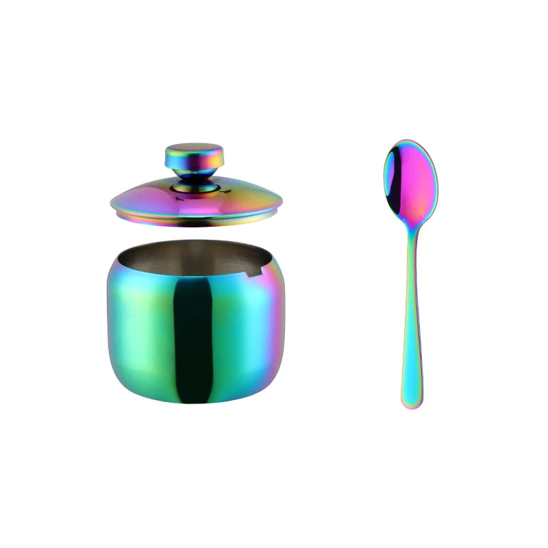 Seasoning Box Condiment Jar Set Spice Jars for Salt Pot Rack Stainless Steel Spice Jars with Lid