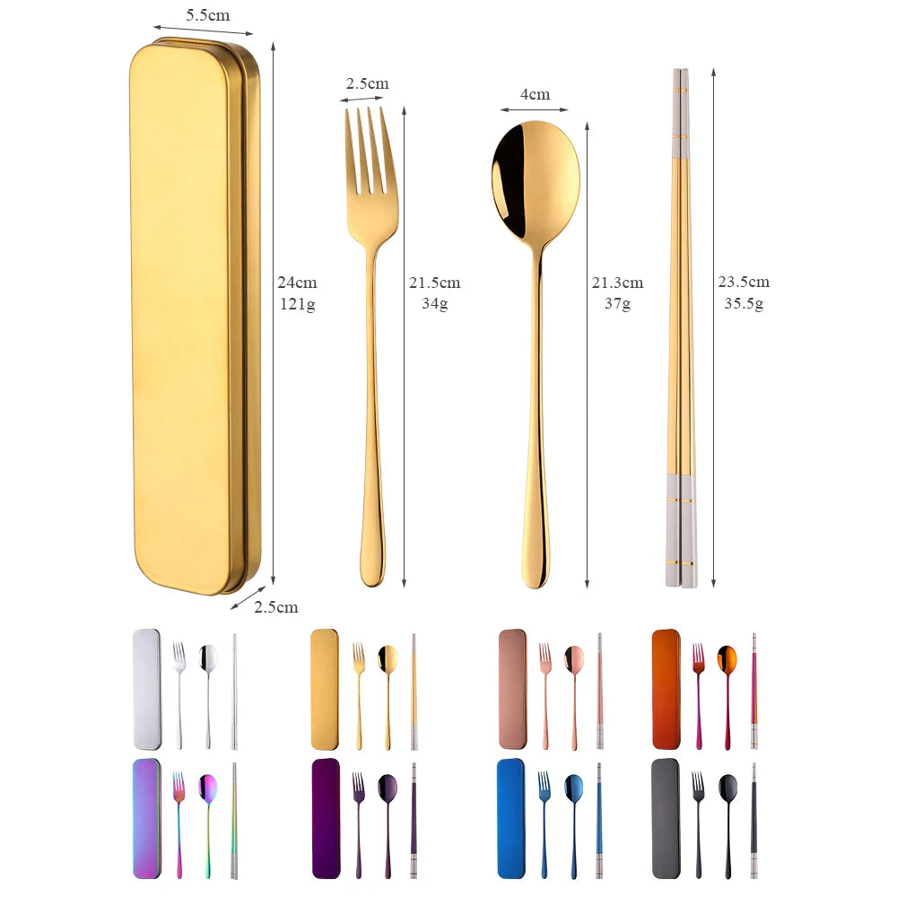ODM/OEM Hot Sale Stainless Steel 304 Fork Titanium Chopsticks Spoon Portable Camping Cutlery Set