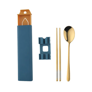 Wholesale Latest Design Cutlery Picnic Portable Camping Spoon Chopsticks Set  Modern Gold Stainless Steel Flatware Set with Box