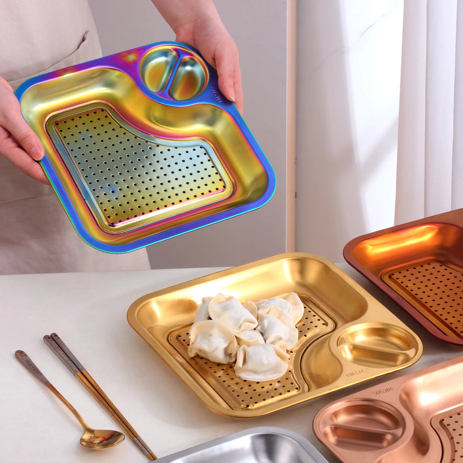 Kitchen Accessories Dinnerware Suppliers Restaurant Stainless Steel French Fries Dumpling Serving Plate with Dish