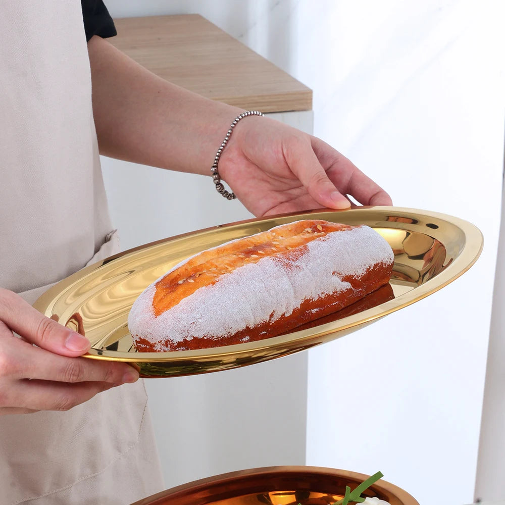 Wholesale Hotel Restaurant Plate Stainless Steel Vegetables Fruits Seafood Fish Plate