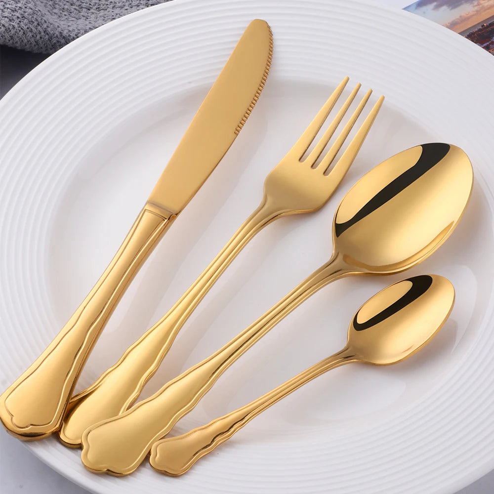 ODM/OEM Modern Ware Restaurant Dinner Silverware Set Bulk Gold Flatware Modern Hotel Silver Cutlery Stainless Steel Party