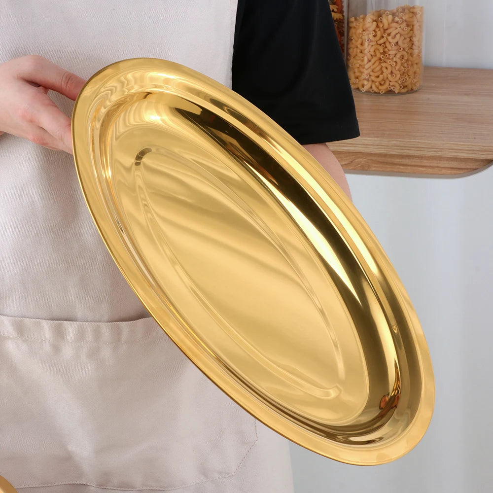 Wholesale Hotel Restaurant Plate Stainless Steel Vegetables Fruits Seafood Fish Plate