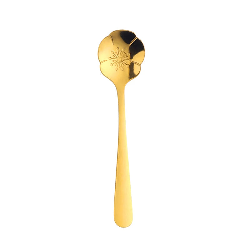 Buyer Star wholesale bulk Mirror throwing flower long spoon gold set stainless flatware coffee spoon