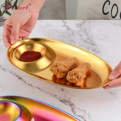 Stainless Steel Dinner Plates Restaurant Gold Serving Tray Round Dessert Cake Snack Dish Silver Storage Plate for Wedding Party