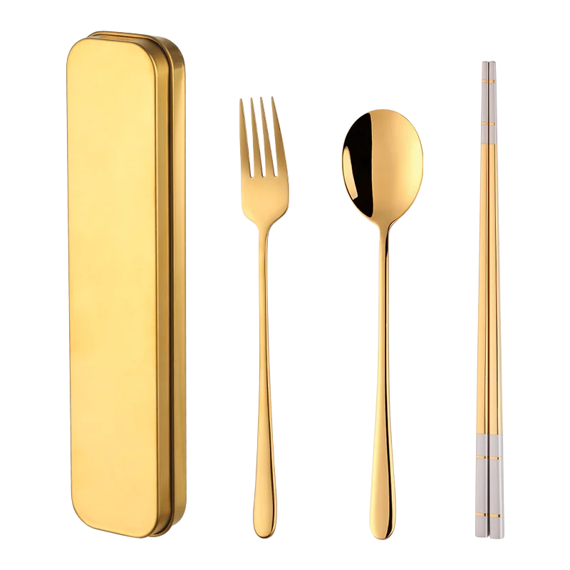 ODM/OEM Hot Sale Stainless Steel 304 Fork Titanium Chopsticks Spoon Portable Camping Cutlery Set
