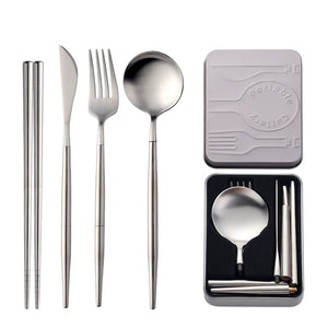 High Quality Metal Flatware Set Golden Plated Knife Spoon and Fork Travel Cutlery Set for Camping