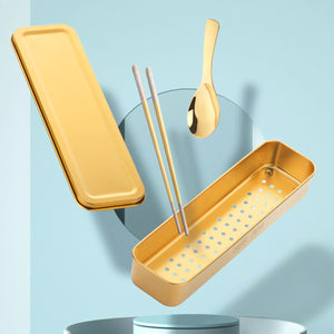 SS 304 Gold Plated Stainless Steel Flatware Chopsticks Spoon Box