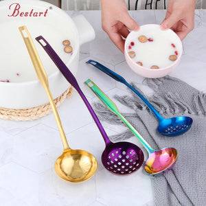 Metal Soup Ladle, 18/8 Stainless Steel Ladle Spoon And Strainer Scoop Set With Holes, Cooking Utensil For Kitchen