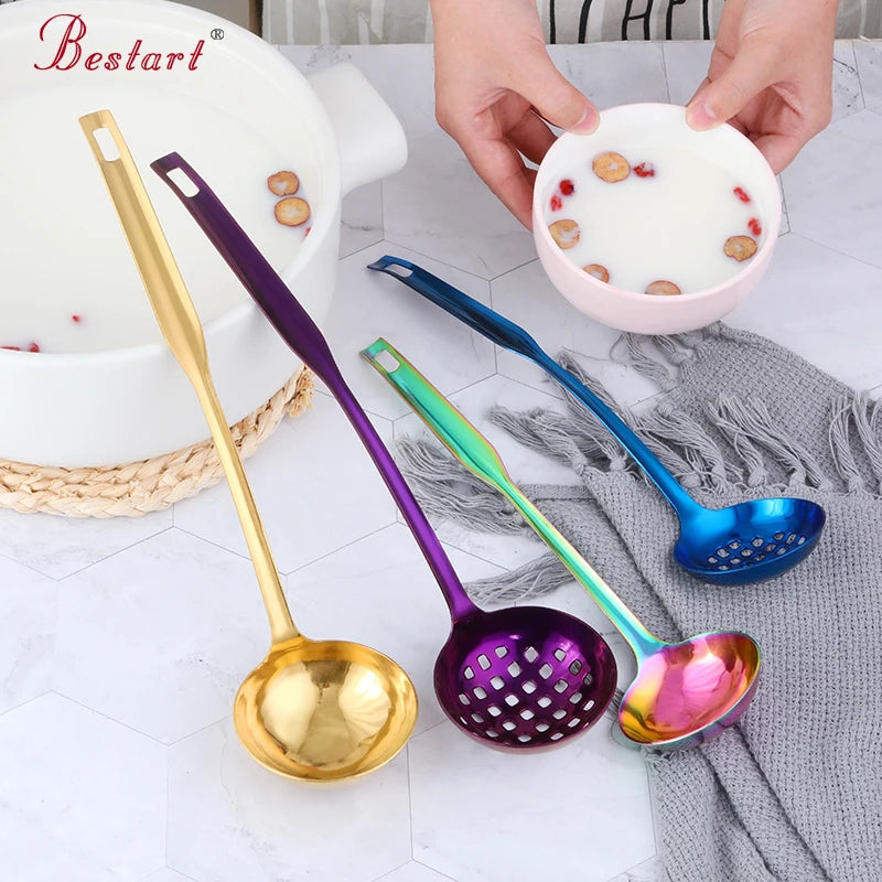 Metal Soup Ladle, 18/8 Stainless Steel Ladle Spoon And Strainer Scoop Set With Holes, Cooking Utensil For Kitchen