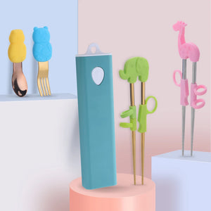 Buyer Star Children Silicone Portable Chopsticks Spoon Fork Flatware Set Travel Portable Stainless Steel Cutlery Set