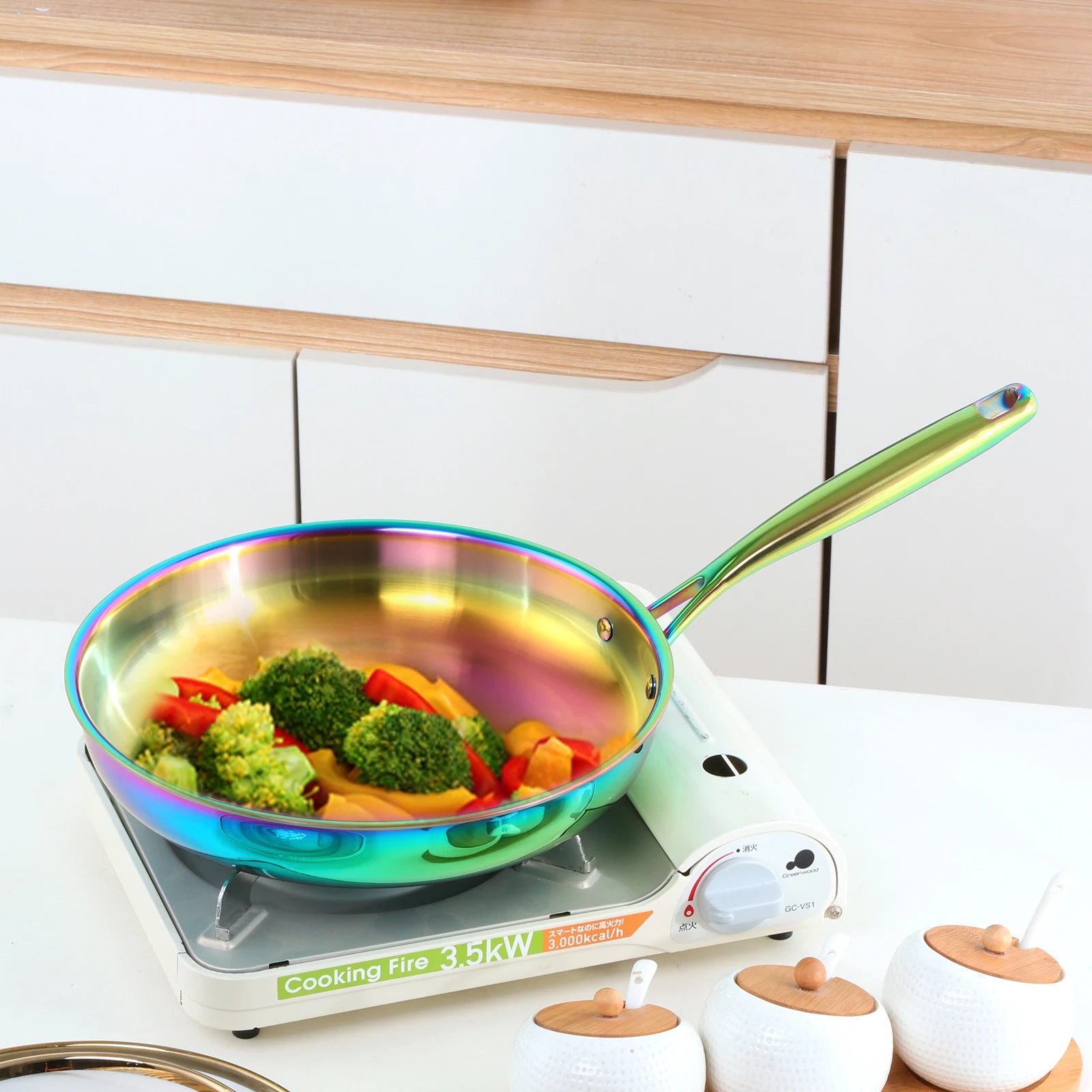 Professional Quality Custom Korean Kitchen 304Tryply Stainless Steel Non Stick Honeycomb Round Stir Frying Pan