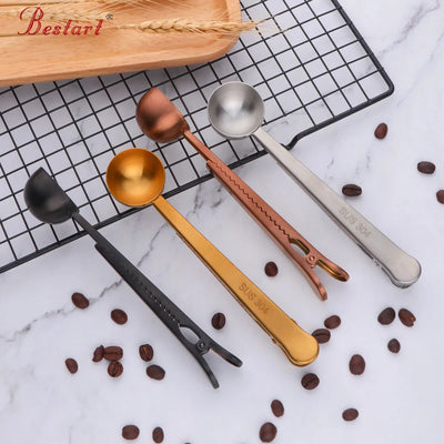 Cooking Tools Stainless Steel Metal Coffee Measuring Spoon Scoop With Bag Clip