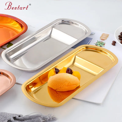 Hotel Dinning Room Stainless Steel Gold Serving Trays for Restaurant Tableware