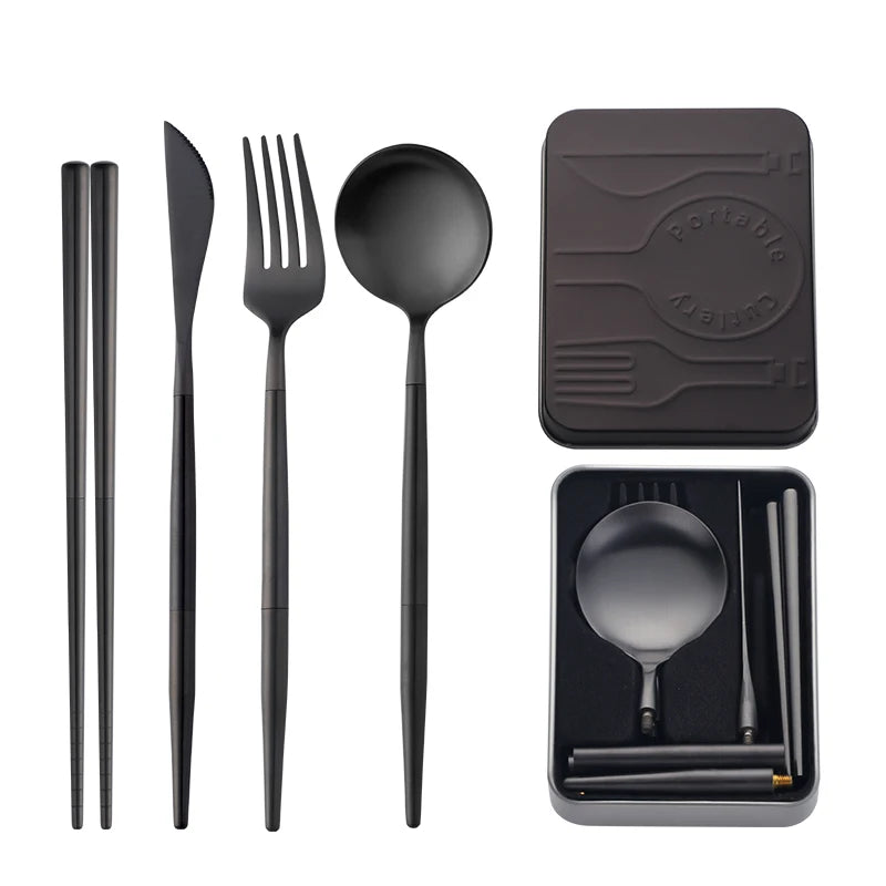 High Quality Metal Flatware Set Golden Plated Knife Spoon and Fork Travel Cutlery Set for Camping