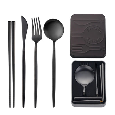 High Quality Metal Flatware Set Golden Plated Knife Spoon and Fork Travel Cutlery Set for Camping