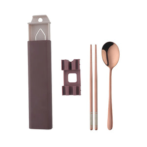 Wholesale Latest Design Cutlery Picnic Portable Camping Spoon Chopsticks Set  Modern Gold Stainless Steel Flatware Set with Box