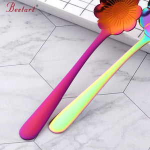 Buyer Star wholesale bulk Mirror throwing flower long spoon gold set stainless flatware coffee spoon