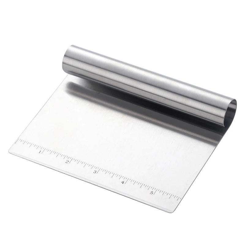 Multi-purpose Kitchen Bakeware Tool Stainless Steel Pizza Pastry Cutter with Measuring Scale Metal Dough Scraper Cutter