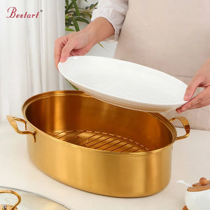 Oyster Steamer Pot Steamed Tray Stainless Steel 18/10 Oval Steamer Steamed Fish Food Steamer Pot