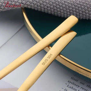 Wholesale Latest Design Cutlery Picnic Portable Camping Spoon Chopsticks Set  Modern Gold Stainless Steel Flatware Set with Box