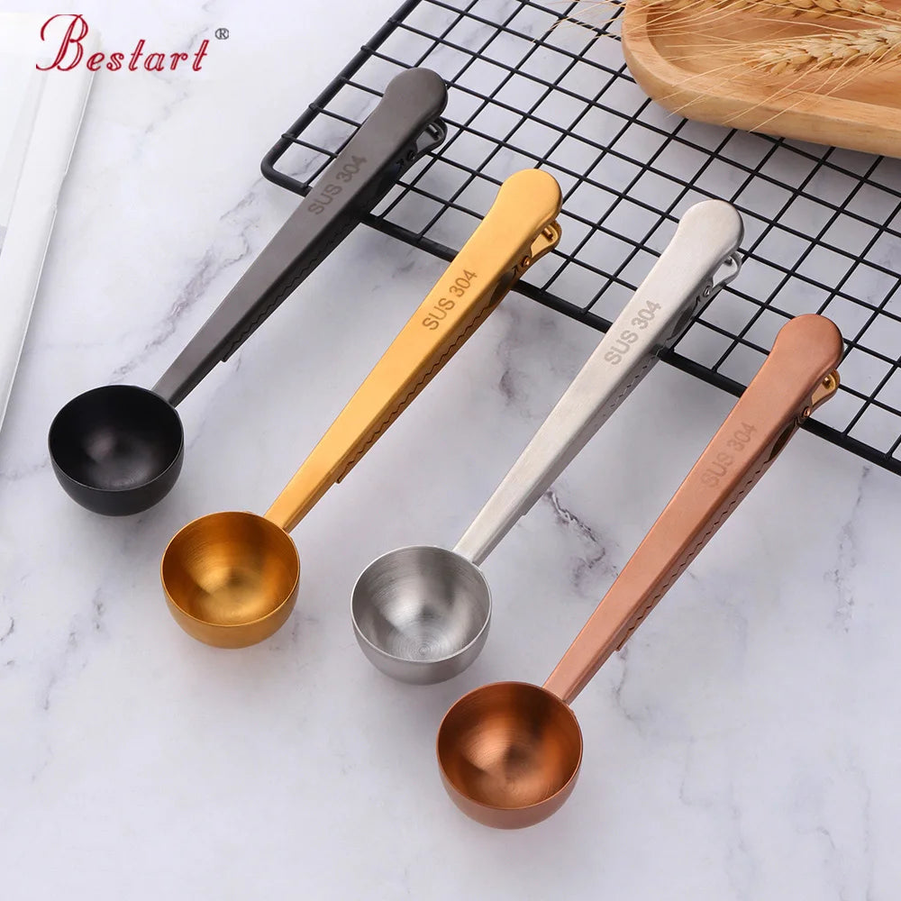 Cooking Tools Stainless Steel Metal Coffee Measuring Spoon Scoop With Bag Clip