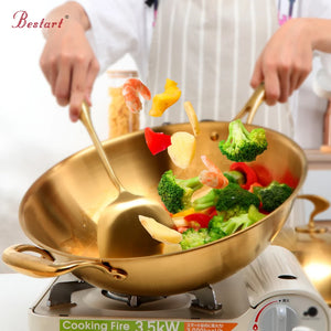 Kitchen Cookware Stir Fry Cooking Wok with Lid 3 Layer Non-stick Stainless Steel Compound Wok