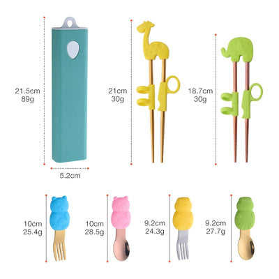 Buyer Star Children Silicone Portable Chopsticks Spoon Fork Flatware Set Travel Portable Stainless Steel Cutlery Set