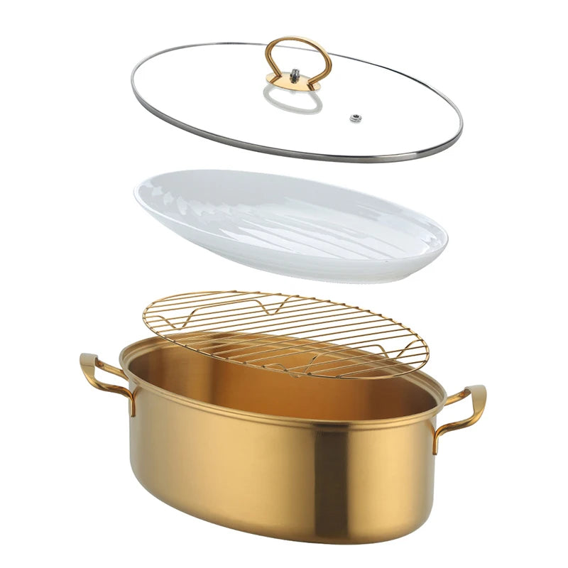 Oyster Steamer Pot Steamed Tray Stainless Steel 18/10 Oval Steamer Steamed Fish Food Steamer Pot