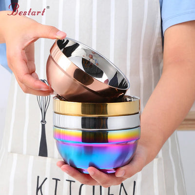 Tableware Insulated Double Walled Polished Rose Gold 304 Stainless Steel Round Rice Bowls