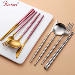 High Quality Metal Flatware Set Golden Plated Knife Spoon and Fork Travel Cutlery Set for Camping
