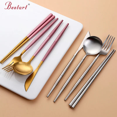High Quality Metal Flatware Set Golden Plated Knife Spoon and Fork Travel Cutlery Set for Camping