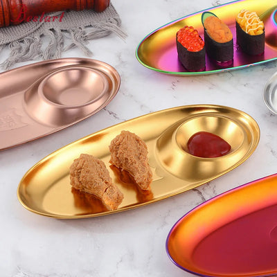 Stainless Steel Dinner Plates Restaurant Gold Serving Tray Round Dessert Cake Snack Dish Silver Storage Plate for Wedding Party