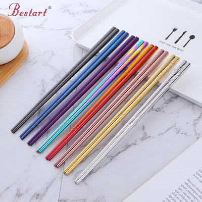 Best Selling Products Non-slip Square Shape Chinese Metal Stainless Steel Logo Custom Chopsticks