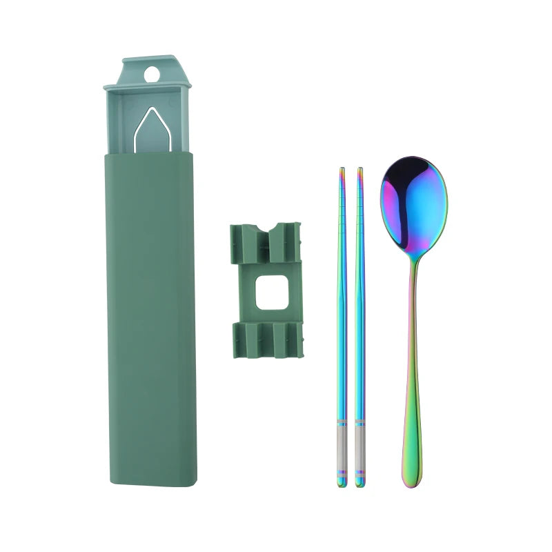 Wholesale Latest Design Cutlery Picnic Portable Camping Spoon Chopsticks Set  Modern Gold Stainless Steel Flatware Set with Box