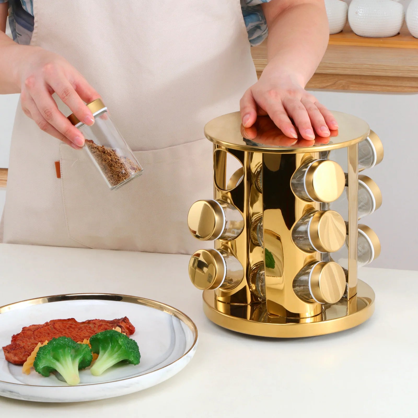 Factory Wholesale Square Spice Rack Set of 12 16 Spice Jars Seasoning Storage Organization Stainless Steel Revolving Spice Tower