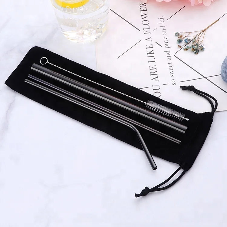 Wholesale Drink Pouches With Straw Stainless Steel 304 Straws With Cleaning Brush
