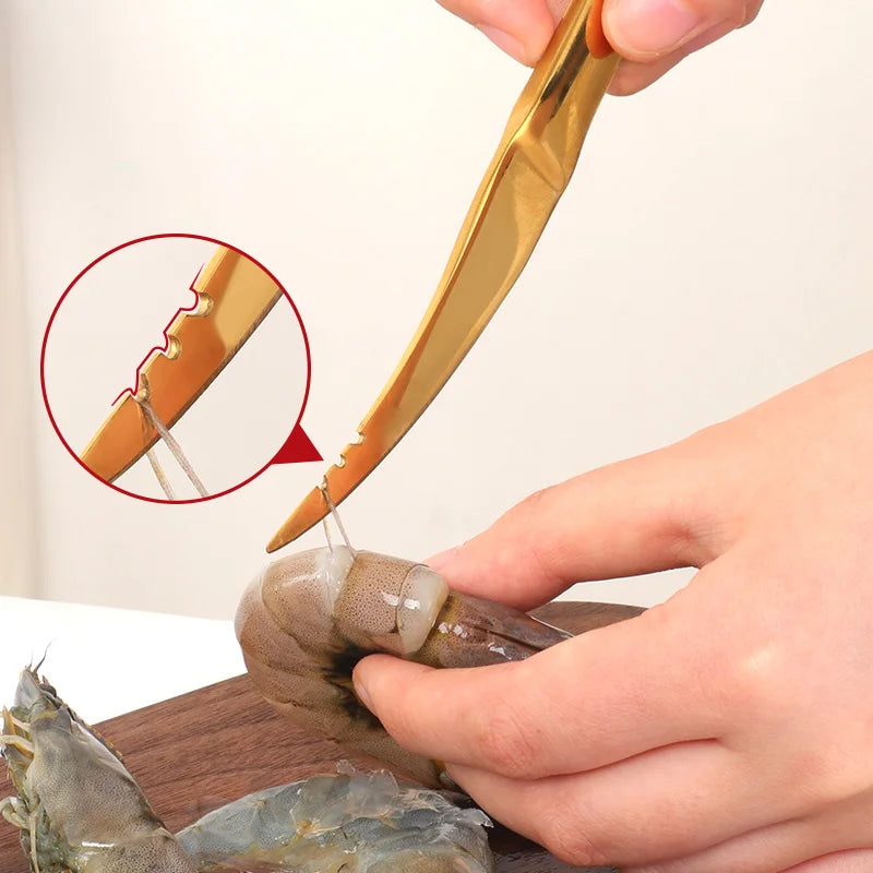 Kitchen Utensil Seafood Shell Prawn Curved Peeler Stainless Steel Shrimp Knife