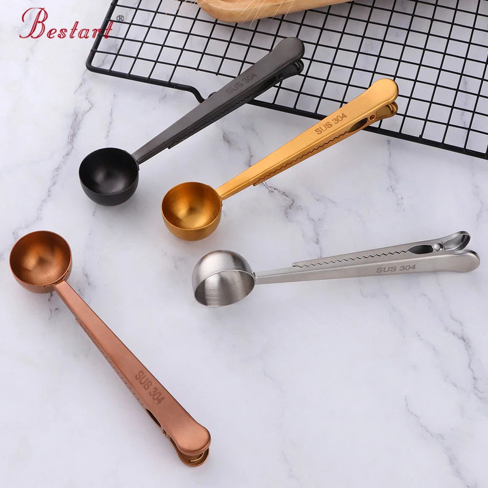 Cooking Tools Stainless Steel Metal Coffee Measuring Spoon Scoop With Bag Clip