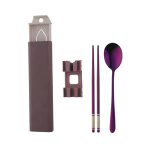 Wholesale Latest Design Cutlery Picnic Portable Camping Spoon Chopsticks Set  Modern Gold Stainless Steel Flatware Set with Box