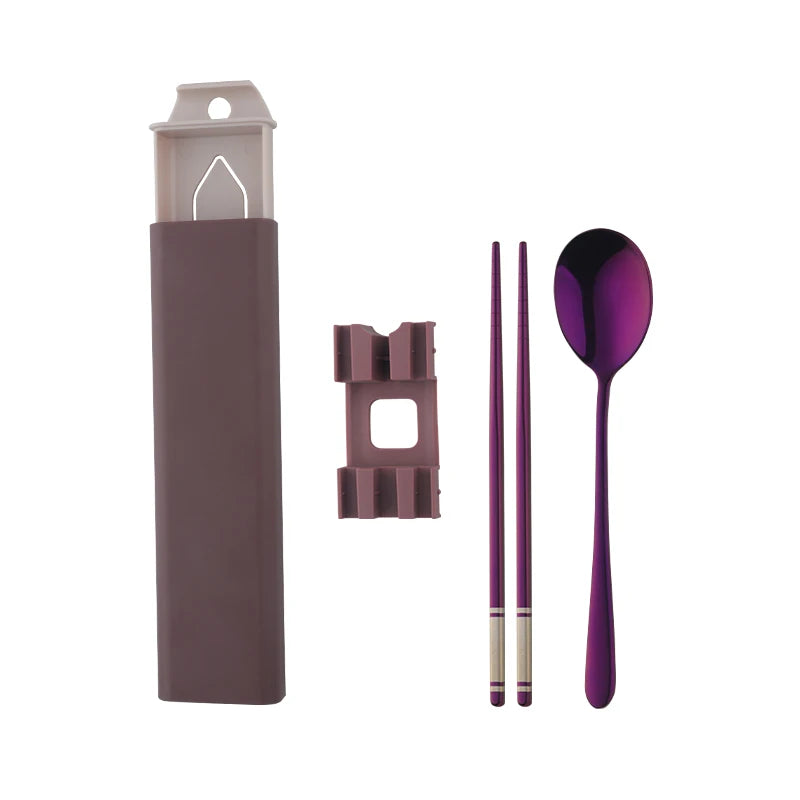 Wholesale Latest Design Cutlery Picnic Portable Camping Spoon Chopsticks Set  Modern Gold Stainless Steel Flatware Set with Box